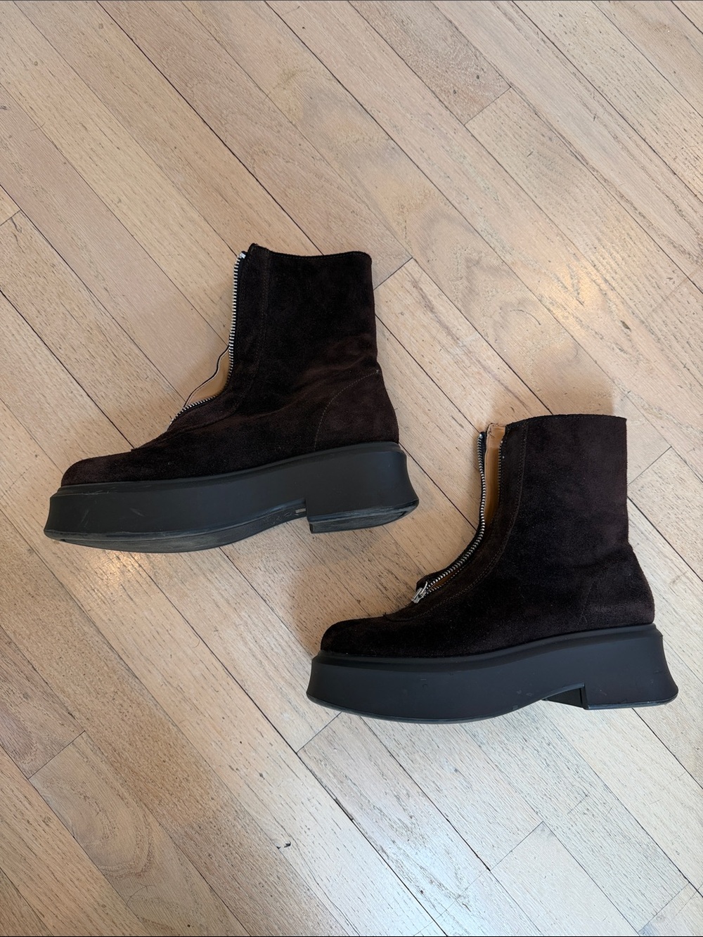 Steve Madden Dark Brown Suede Ankle Boots with Front Zipper